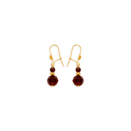 Boucles d'oreilles OR 750  pendant Grain d'or et cristal grenat