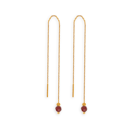 Boucles d'oreilles OR 750 pendant et cristal Grenat Grain d'or