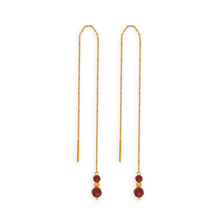 Boucles d'oreilles OR 750  pendant Grain d'or et cristal grenat
