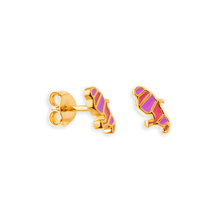 Boucles D'oreilles Plaqué Or Carte Martinique Email Rose Mauve 8.5*4mm