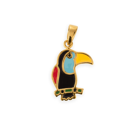 Pendentif Plaqué Or Toucan Email Multicolore avec bélière