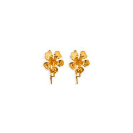 Boucles D'oreilles Plaqué Or Pendant 17mm Au Total Fleur D'hisbiscus 15mm