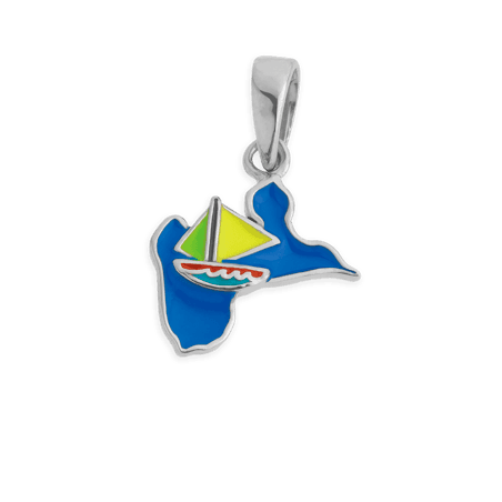 Pendentif Argent925 Email Carte Guadeloupe Saintoise avec bélière
