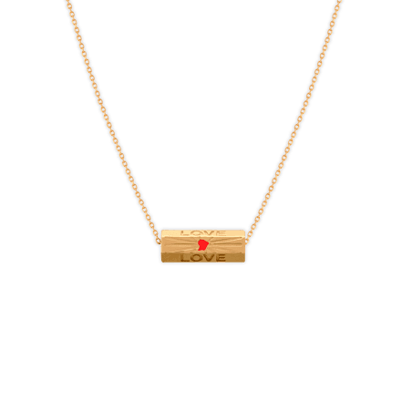 Collier Plaqué Or Talisman Love Carte Guyane Email Rouge