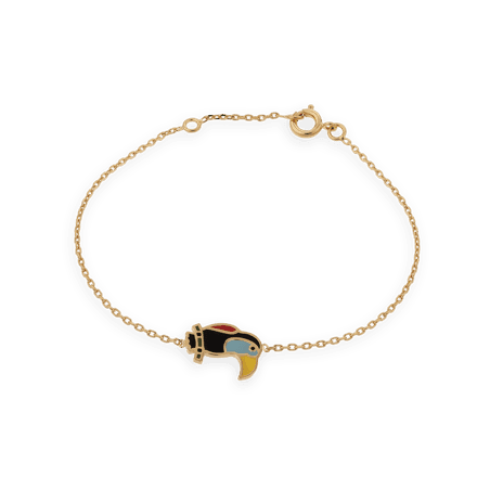 Bracelet Plaqué Or Toucan Email Multicolore