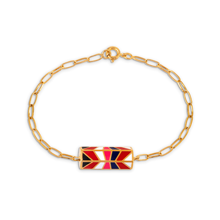 Bracelet Plaqué Or Talisman Email Multicolore