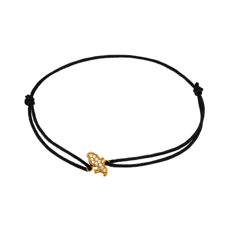 Bracelet Martinique Plaqué Or Zirconium cordon Noir 18cm