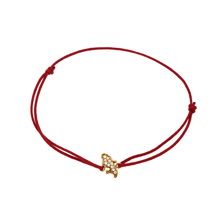 Bracelet Martinique Plaqué Or Zirconium Cordon Rouge 18cm