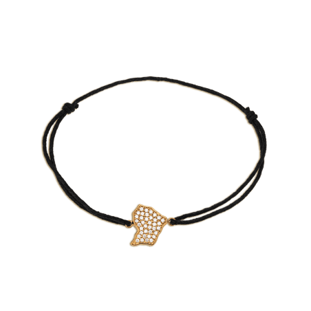 Bracelet Guyane Plaqué Or Zirconium Cordon Noir 18cm
