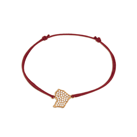 Bracelet Guyane Plaqué Or Zirconium Cordon Rouge 18cm