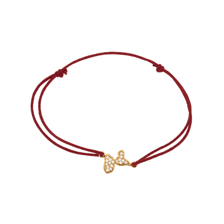 Bracelet Guadeloupe Plaqué Or Zirconium Cordon Rouge 18cm