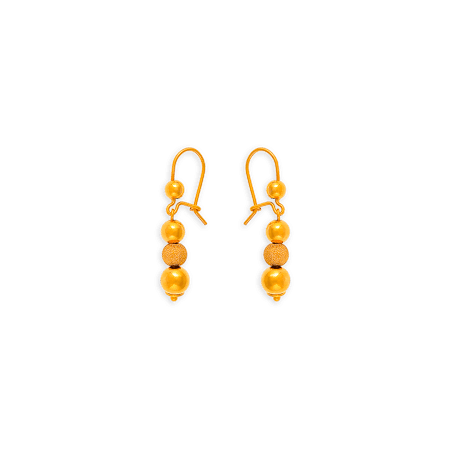 Boucles d'oreilles OR 375 pendant grain d'or Lisse et Sablé