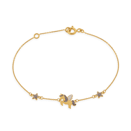 Bracelet Or375 Licorne Etoiles Email Pailleté