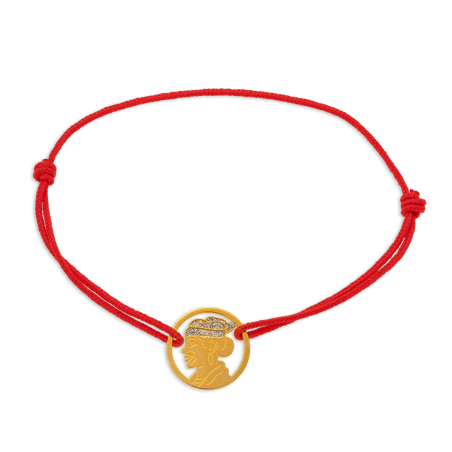 Bracelet Or 750 Cordon Tête De Cayennaise Email Pailleté