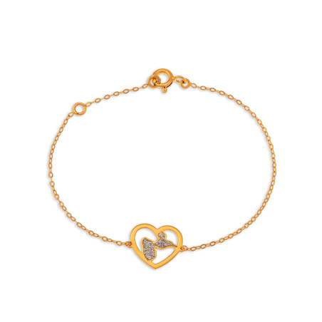 Bracelet Or 375 Coeur Carte Guadeloupe Email Pailleté 17+2Cm
