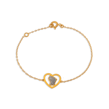 Bracelet Or 750 Coeur Carte Guyane Email Pailleté 17+2Cm