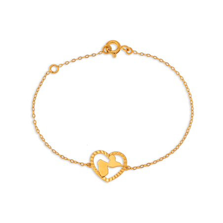 Bracelet Or 375 Coeur Diamanté Guadeloupe 17+2Cm