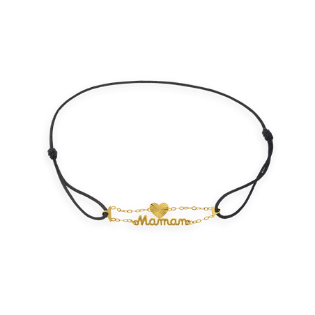 Bracelet Or375 Cœur Maman Cordon Noir