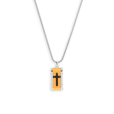 Collier croix acier tricolore