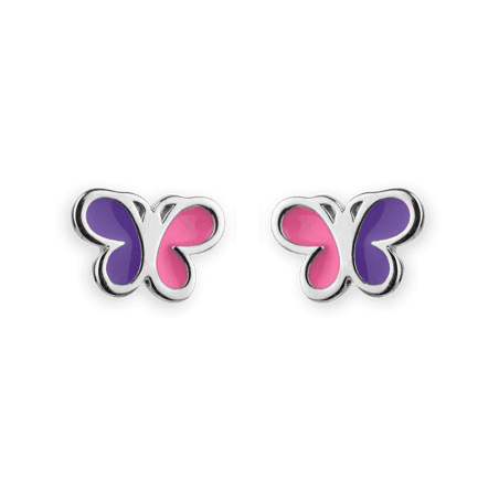 Boucles D'oreilles Papillon Argent925 8.5*6.5mm Email Rose Violet