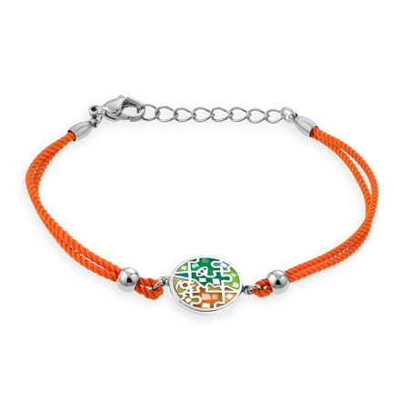 Bracelet Acier Motif Email Vert Orange Cordon Orange