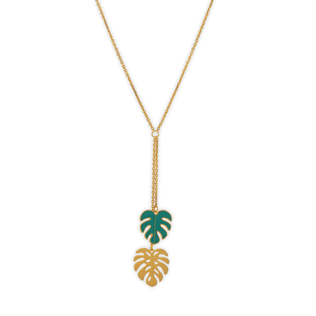 Collier Or 375 Feuilles Palmier Email Verte 
