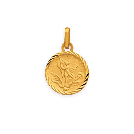Médaille Or750 Saint-Michel Cerclée Striée avec bélière