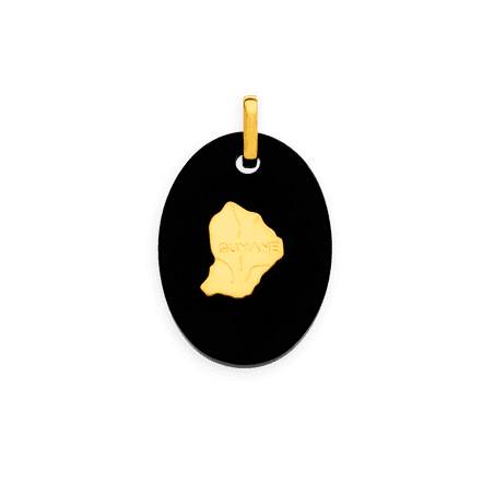 Pendentif Or750 Onyx Carte Guyane Ovale avec bélière