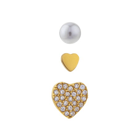 Boucles D'oreilles Dépareillées Acier Jaune Cœur Zirconium Perle