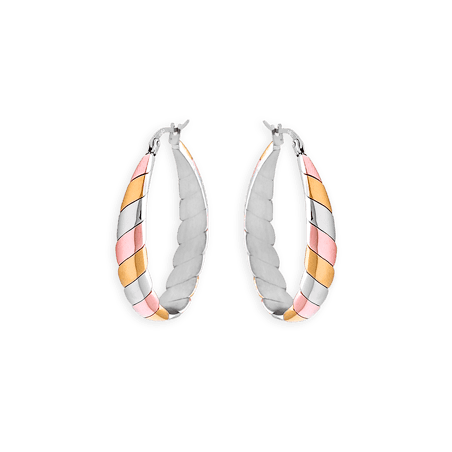 Créoles ovales fantaisie acier bicolore