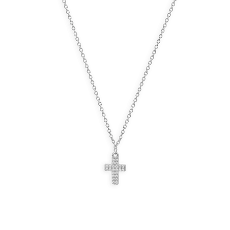 Collier argent rhodié croix zirconium