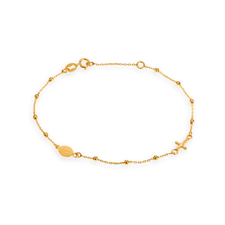 Bracelet Chapelet Chaîne Or750 Grain D'or et Croix Médaille