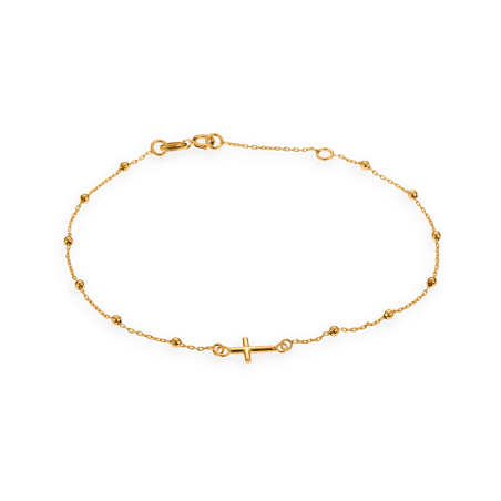 Bracelet Chapelet Or750 Chaîne Grain D'or et Croix