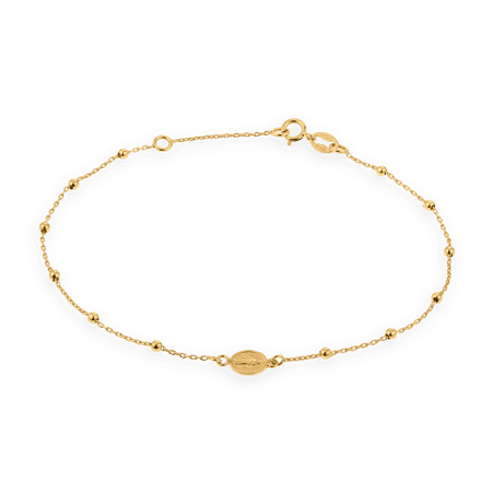 Bracelet Chapelet Chaîne Or750 Grain D'or et Croix Médaille