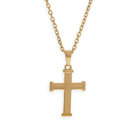 Collier acier jaune croix chaîne forçat